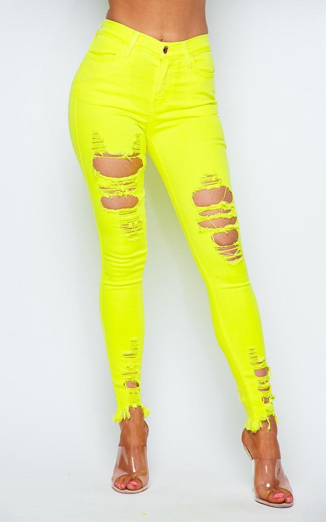 ripped yellow jeans