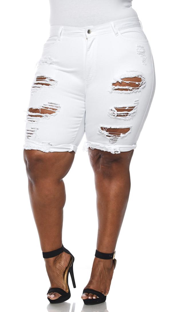 plus size distressed denim bermuda shorts