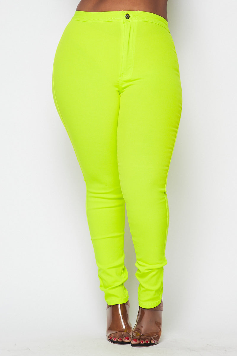 Plus Super High Waisted Skinny Jeans - Neon Yellow –