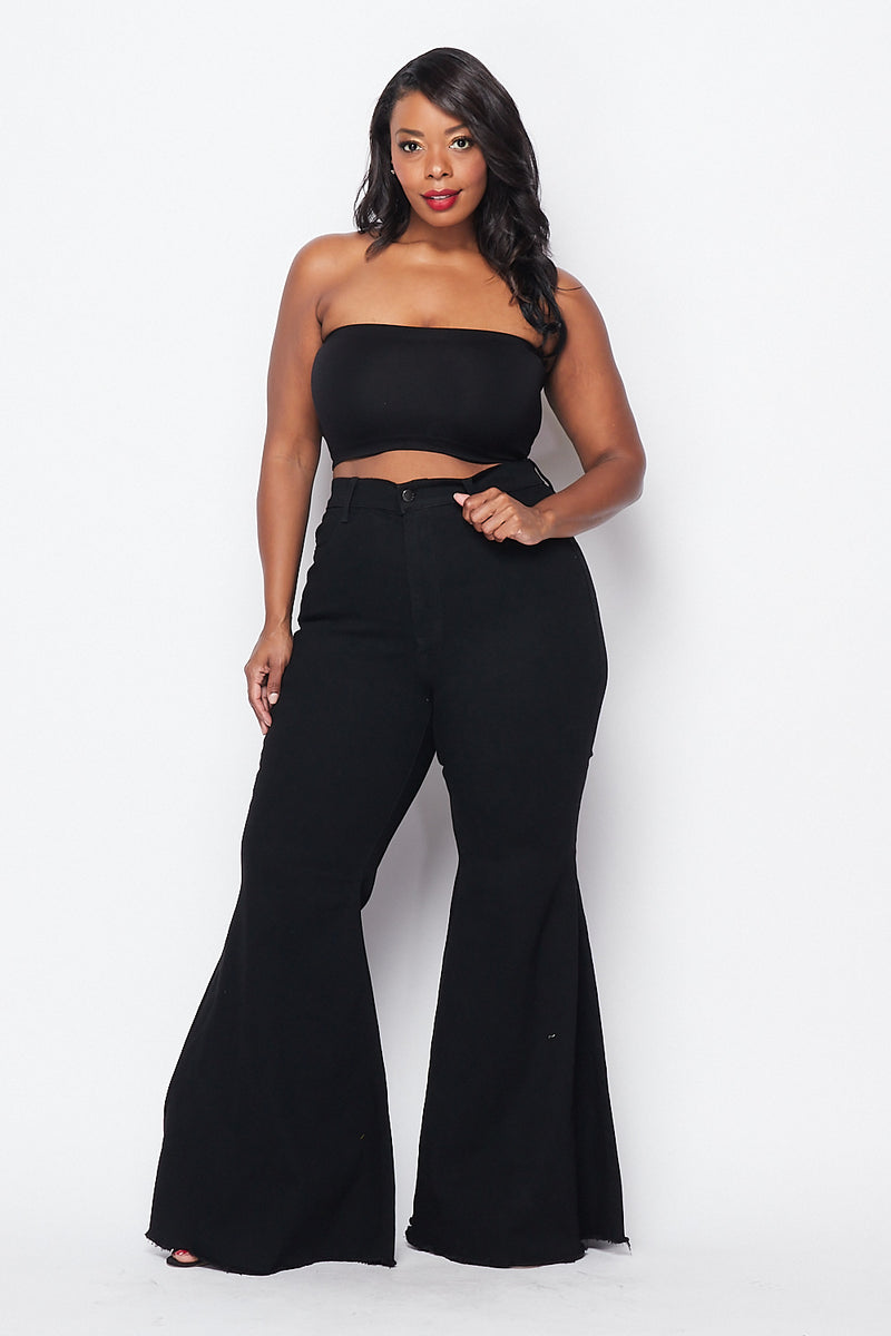 Plus Size High Waisted Super Flare Bell Bottoms Jeans Black 2930