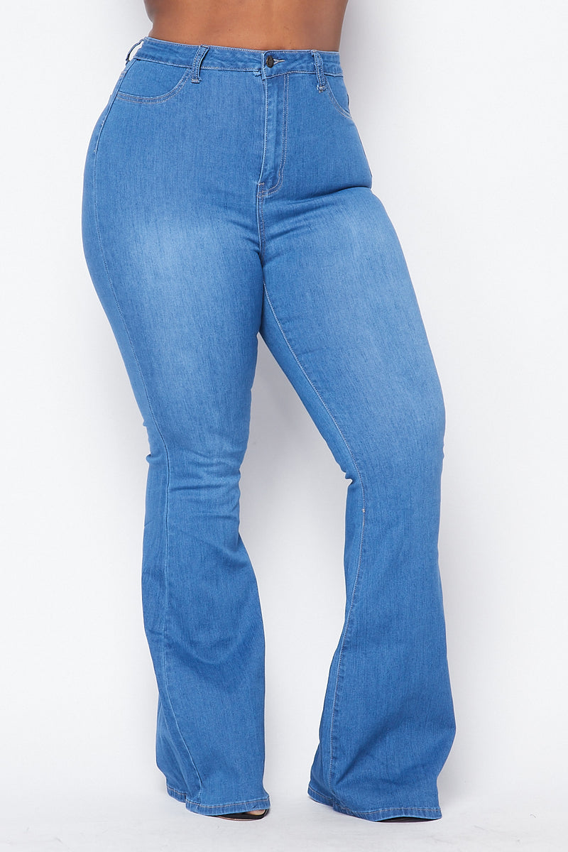 Plus Size High Waisted Stretchy Bell Bottom Jeans Medium Denim 