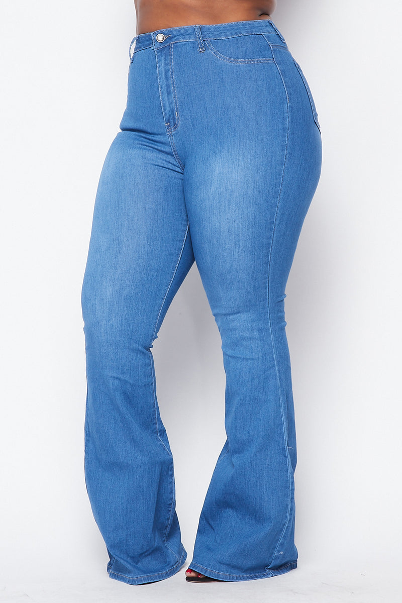 Plus Size High Waisted Stretchy Bell Bottom Jeans Medium Denim