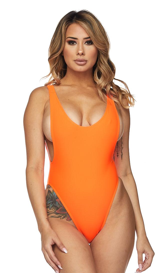 Open Side High Cut One Piece Swimsuit Neon Ora