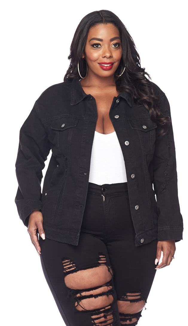 Plus Size Classic Denim Jacket Black 