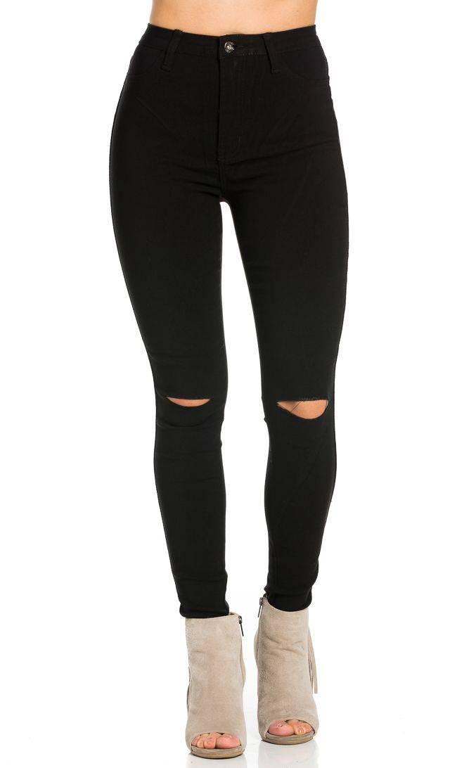 black skinny jeans with slits in knees