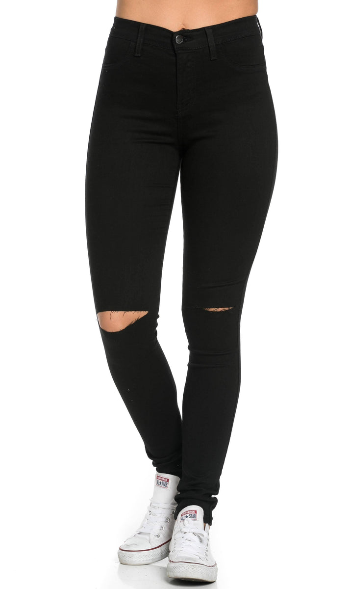 black skinny jeans with knee slits