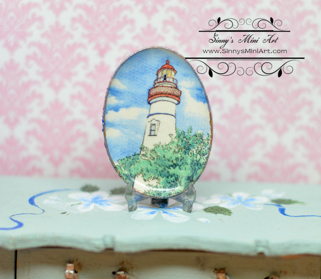 1:12 Dollhouse Miniature Decorative Lighthouse Plate Oval Plate BB CDD647-1 