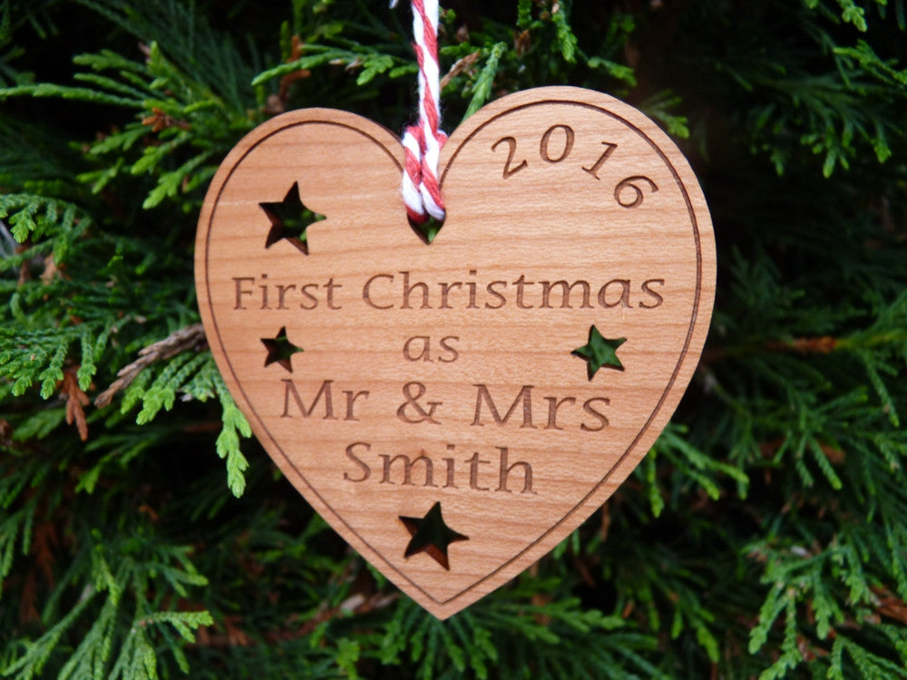 1st First Christmas Tree Decoration New Home Mr & Mrs Personalised Hanging Heart 