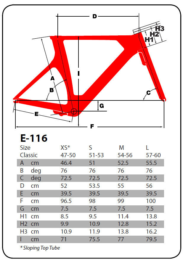 2014 Argon 18 E-116 Sizing Chart