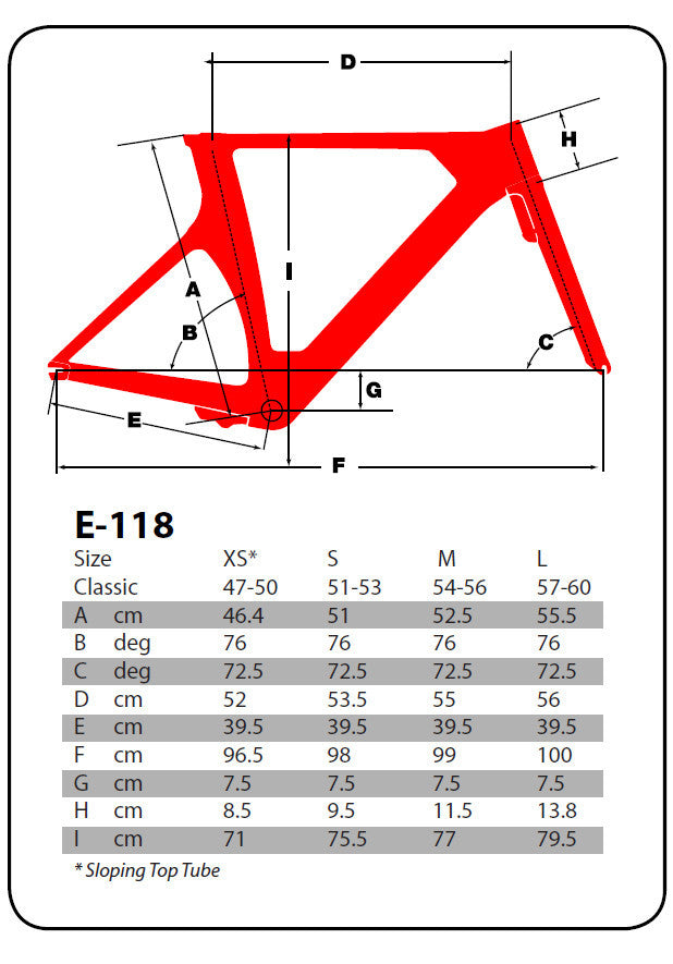 2014 Argon18 E-118 Sizing Chart