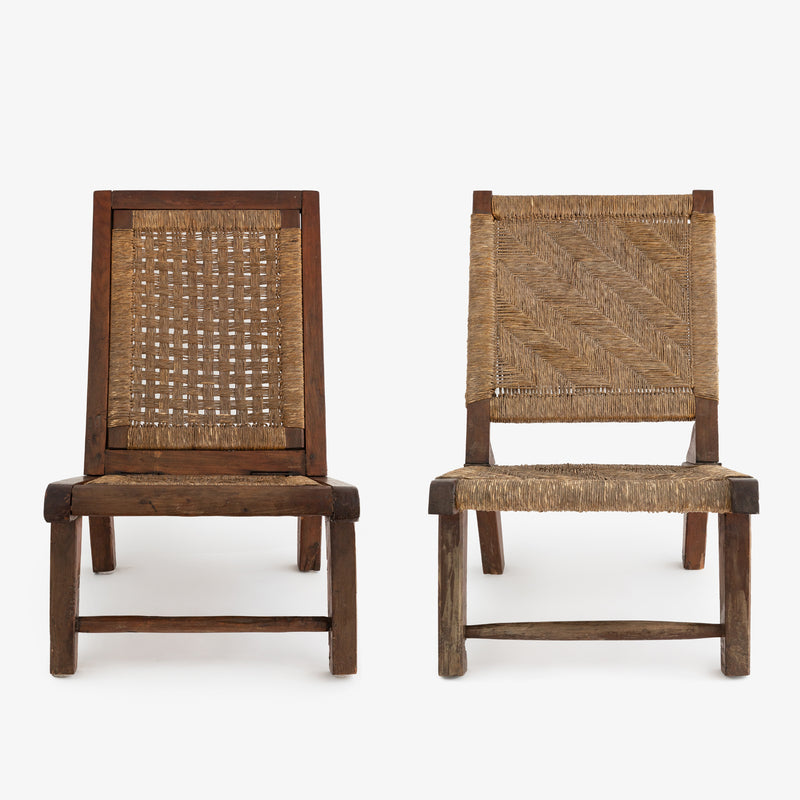 1930's French Woven Folding Lounge Chairs - Set of 2