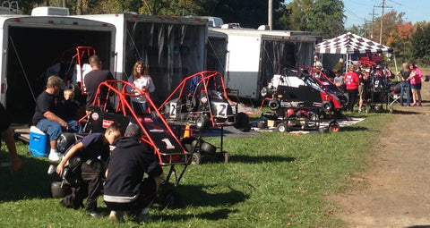 Pit Row at Quarter Midget Race Sponsored by Pit Products.  Trailers everywhere!