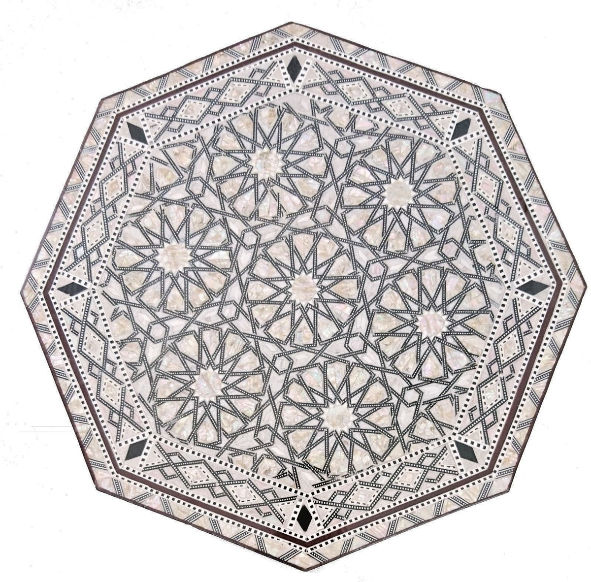 W162 BR Mother of Pearl Moroccan Corner Wood Round Table Brown End Coffee 
