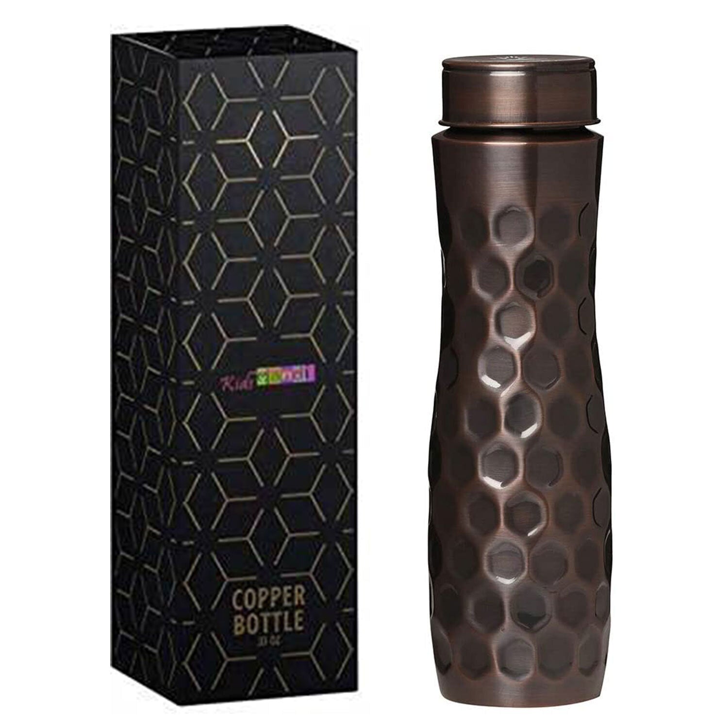 Kids Mandi Pure Copper Water Bottle - Reusable Hand Printed Bottles Perfect Ayurvedic Copper Vessel for Sports, Fitness, Yoga, Natural Health Benefits (33 Ounce, Floral Indian Green)