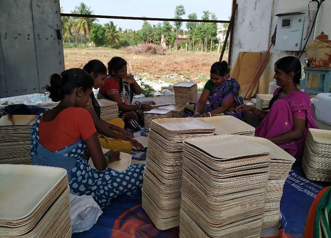 Palm Leaf plates in preparation in India