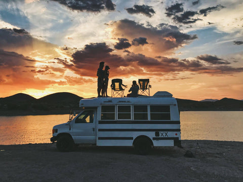 adventure bus at sunset