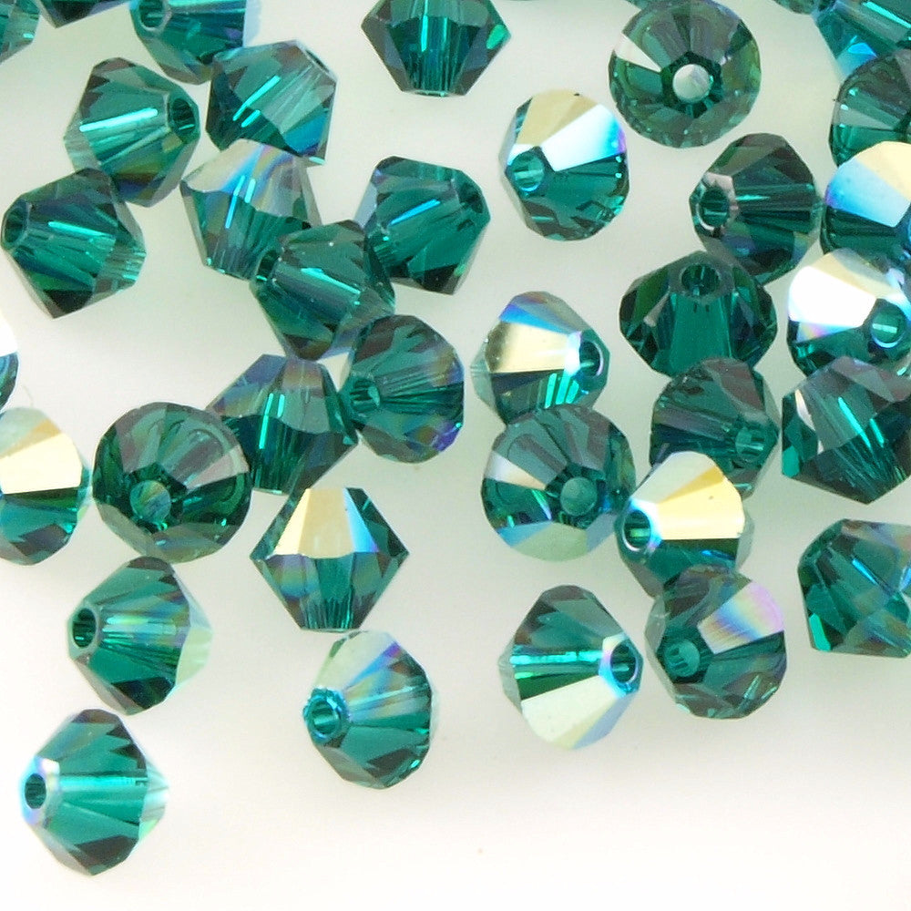 144 Swarovski Crystal 3mm Xilion Bicone Bead Emerald AB (205AB