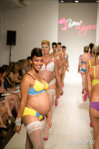 Pregnant models in maternity and nursing lingerie in Lingerie Fashion Week Catwalk