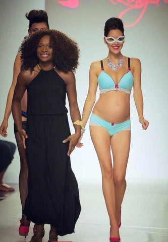 You! Lingerie Founder/Creative Director Uyo Eichelberger with her model at Lingerie Fashion Week