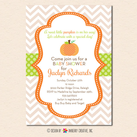 little pumpkin baby shower invitation chevron