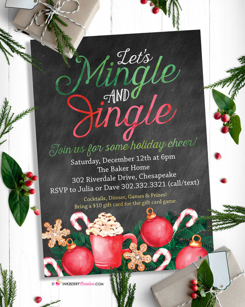 mingle and jingle christmas party invitation painted watercolor holiday party invite