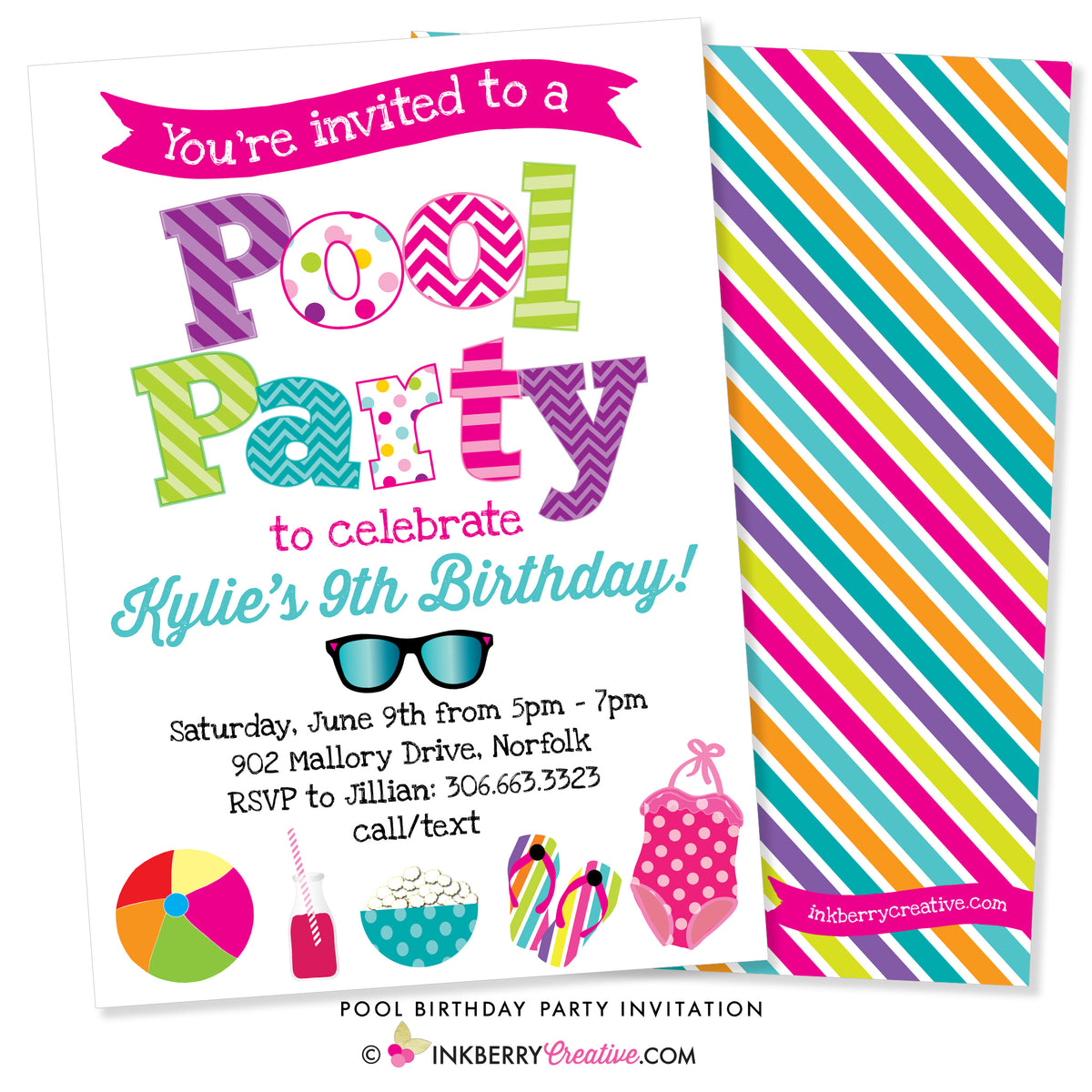 Pool Swimming Birthday Party Invitation Inkberry Creative Inc 7465