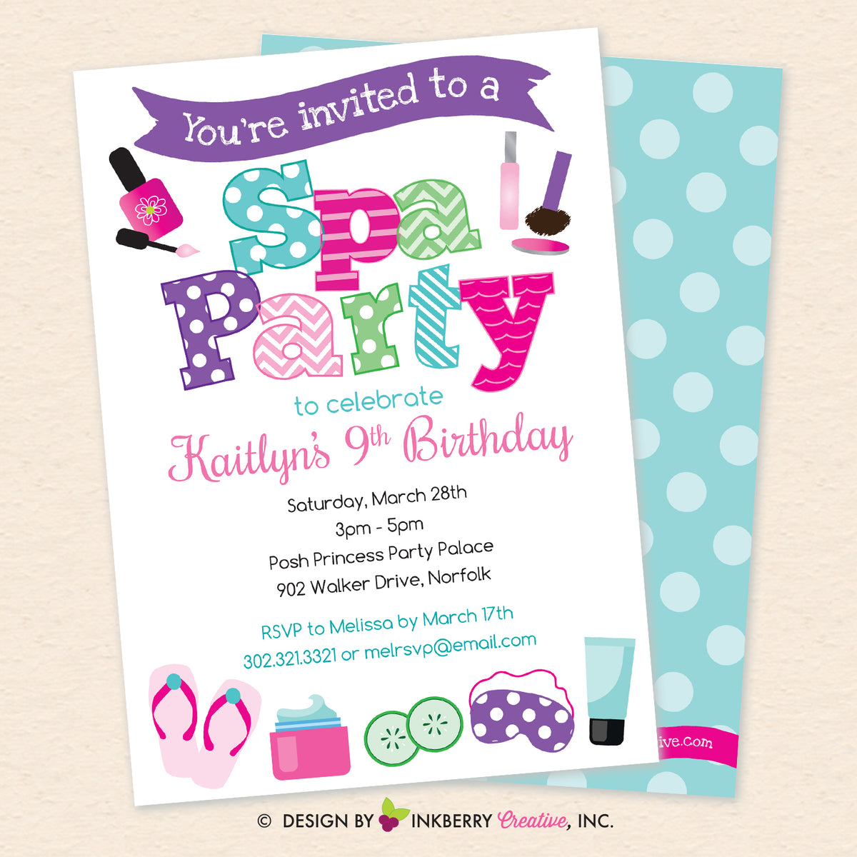 Spa Birthday Party Invitation Printable, Instant Download, Editable