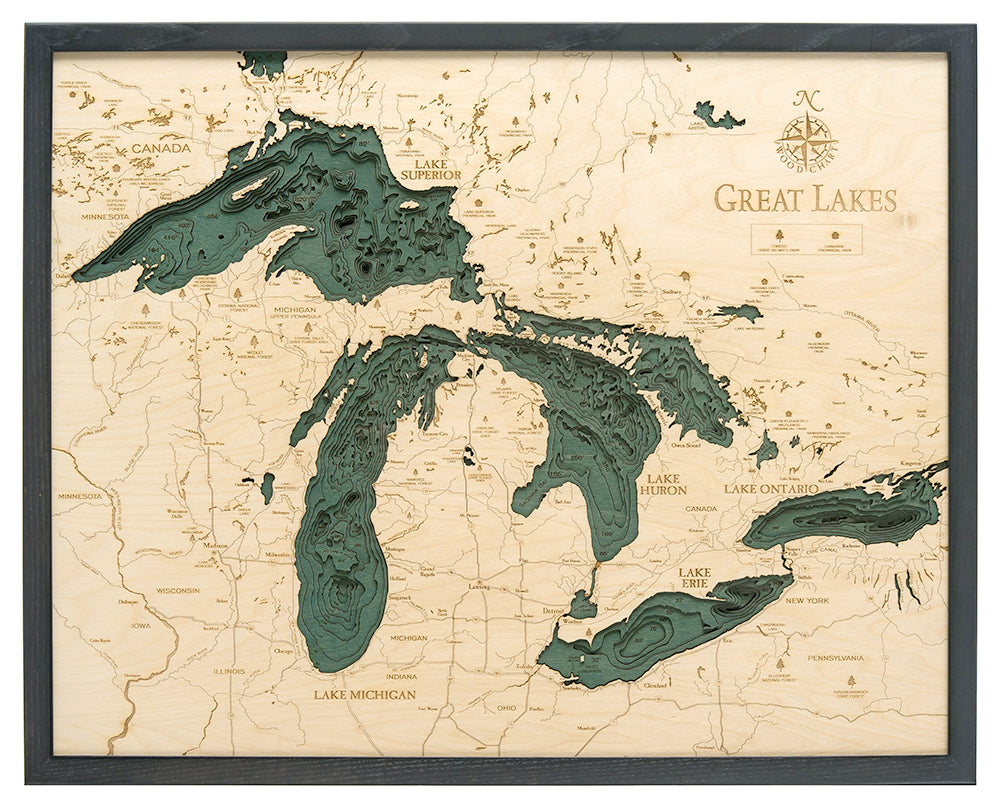 Wood Carved Lake Maps Great Lakes Wood Carved Topographical Depth Chart / Map | Lake Art