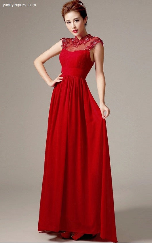 Embellished Lace & Silk Chiffon Gown – YannyExpress
