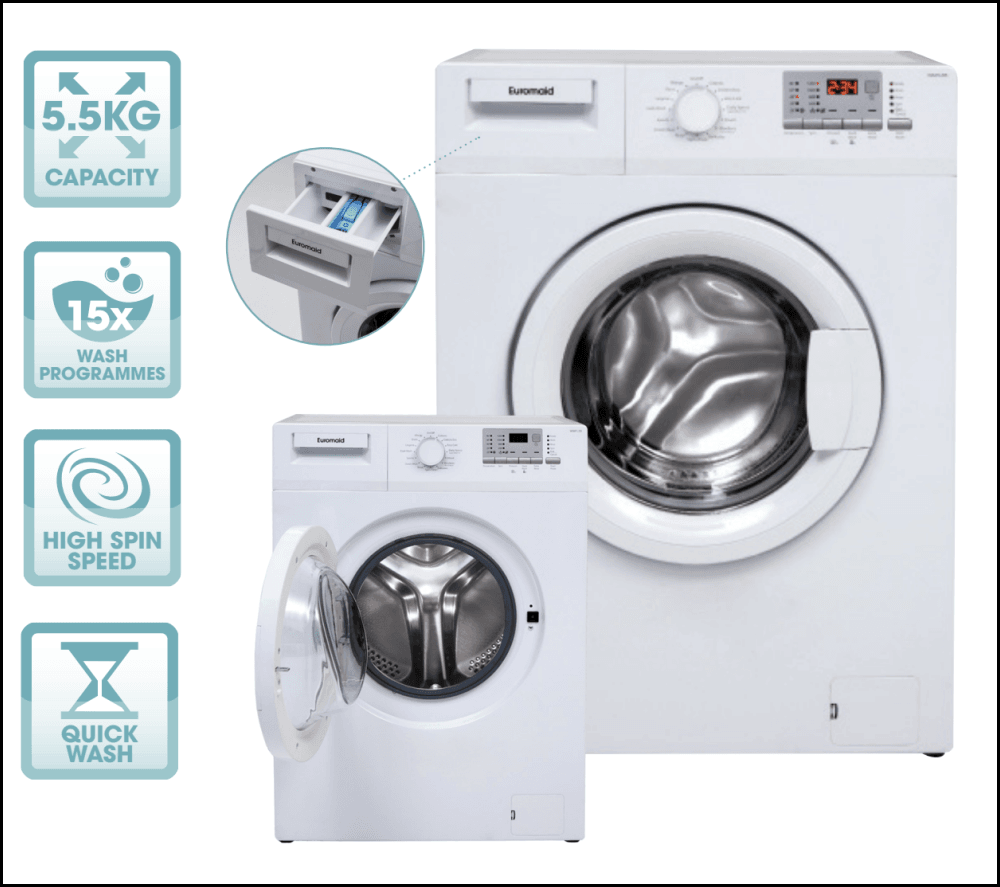 euromaid 10kg front load washing machine eflp1000w