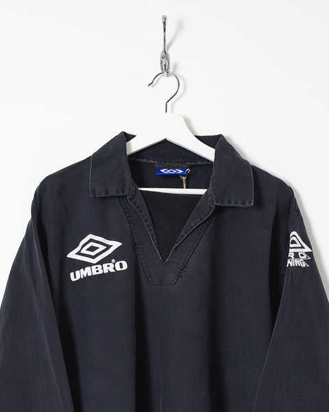 Vintage 90s Cotton Plain Black Umbro Pullover Drill Jacket - Large