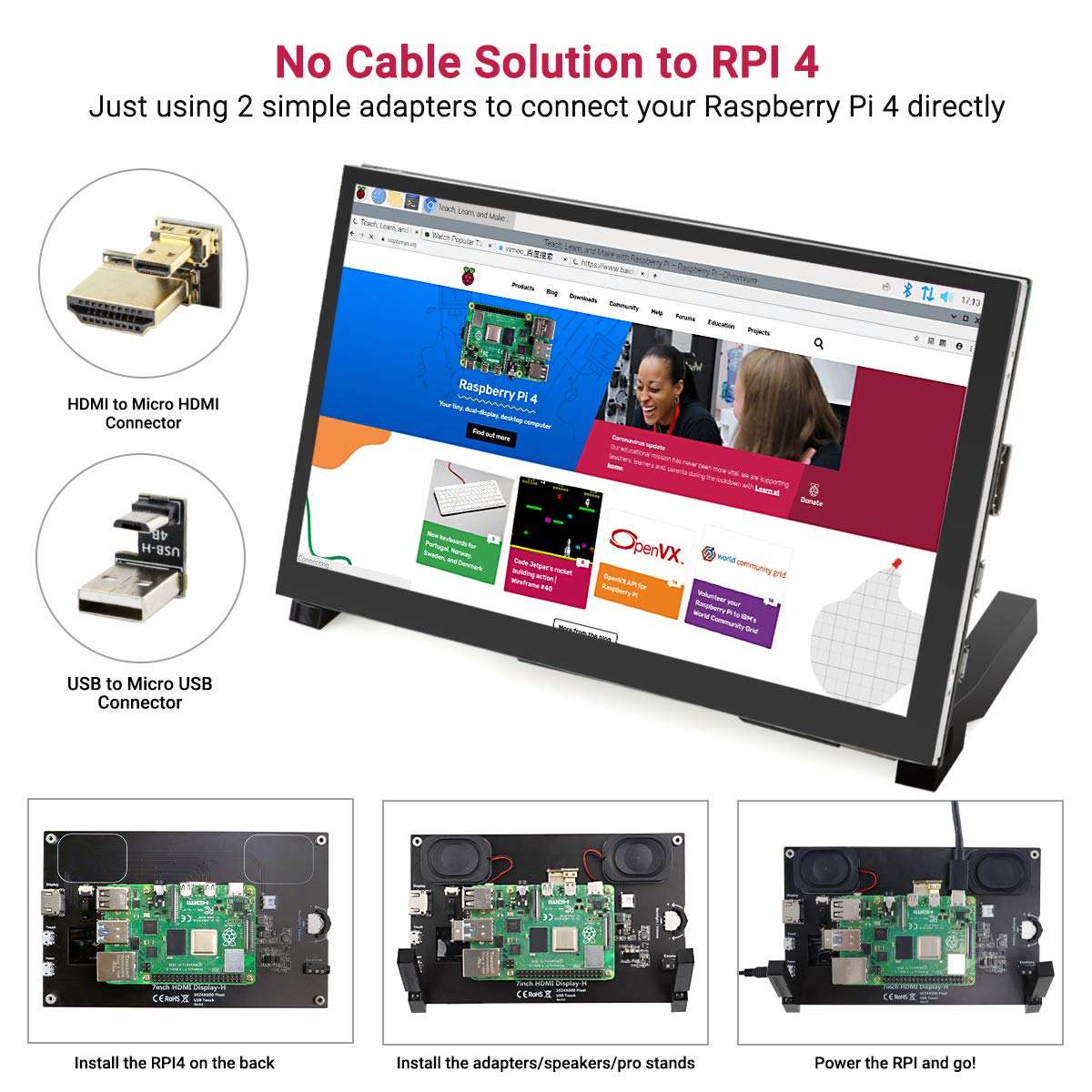 Rc070s Raspberry Pi 7” Touch Screen Display Mini Hdmi Monitor Lcd Screen 1024x600 Compatible 2310