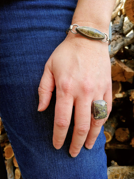 Moss agate ring and moss agate bracelet as everyday wear jewelry