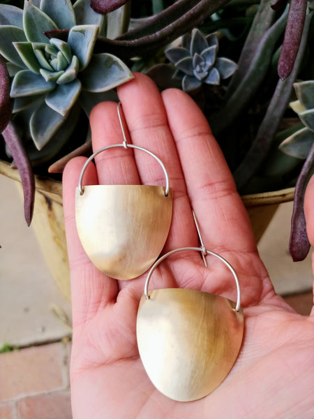 Extra large Brass and silver hoop earrings with succulents