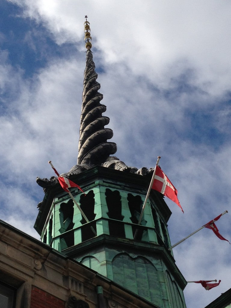 Entwined dragon tails forming Borsen’s spire, Copenhagen, Denmark