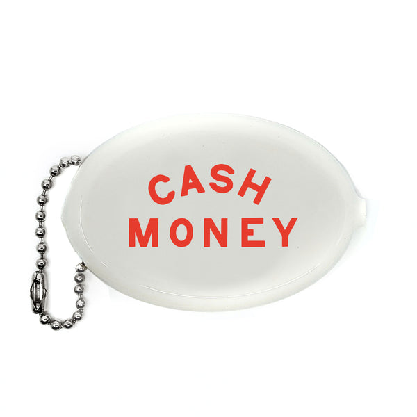WHITE CASH MONEY COIN PURSE WITH RED LETTERING