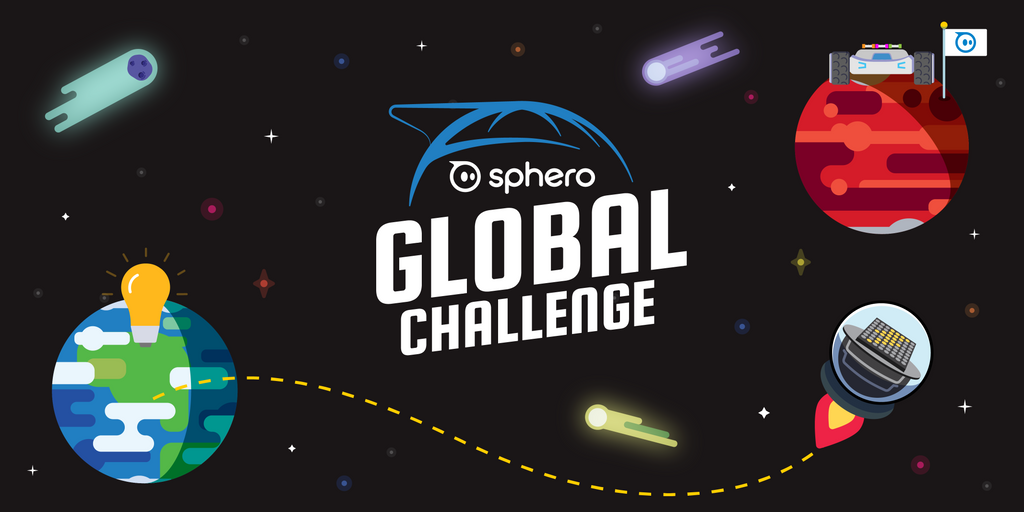Sphero Global Challenge logo on a black space themed background.