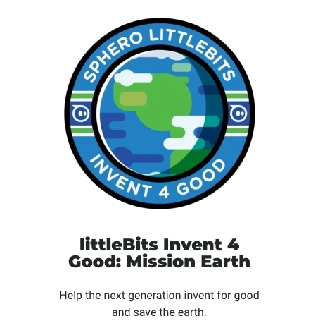 Illustration of Earth with blue circle around that says Sphero littleBits, Invent 4 Good.