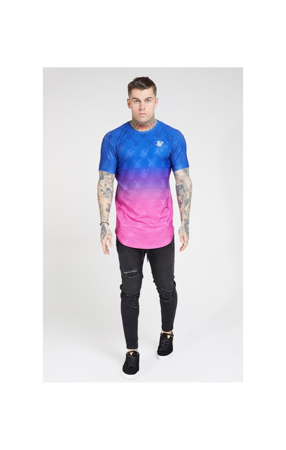 SikSilk Monogram Fade Gym Tee – Blue Neon (1)