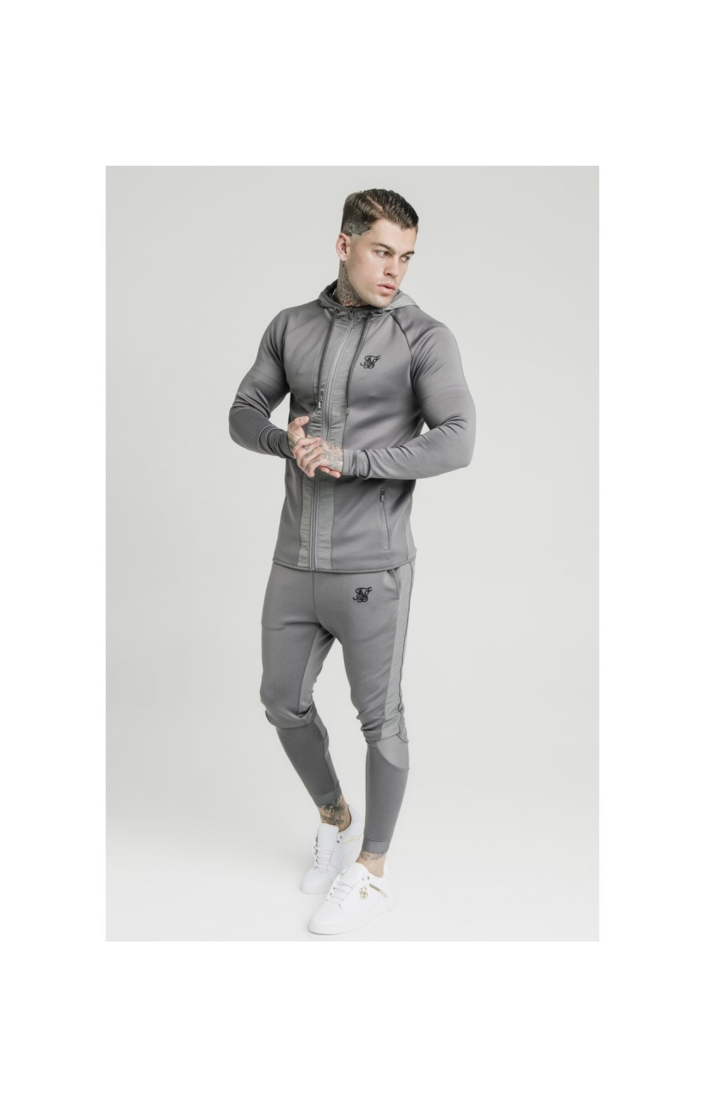 SikSilk Creased Nylon Zip Through Hoodie – Grey (3)