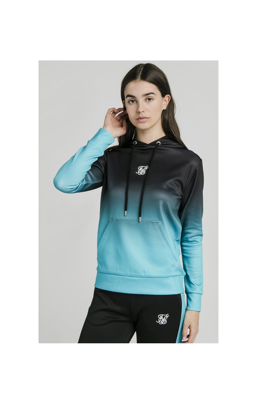 SikSilk Fade Overhead Hoodie - Black & Teal (1)