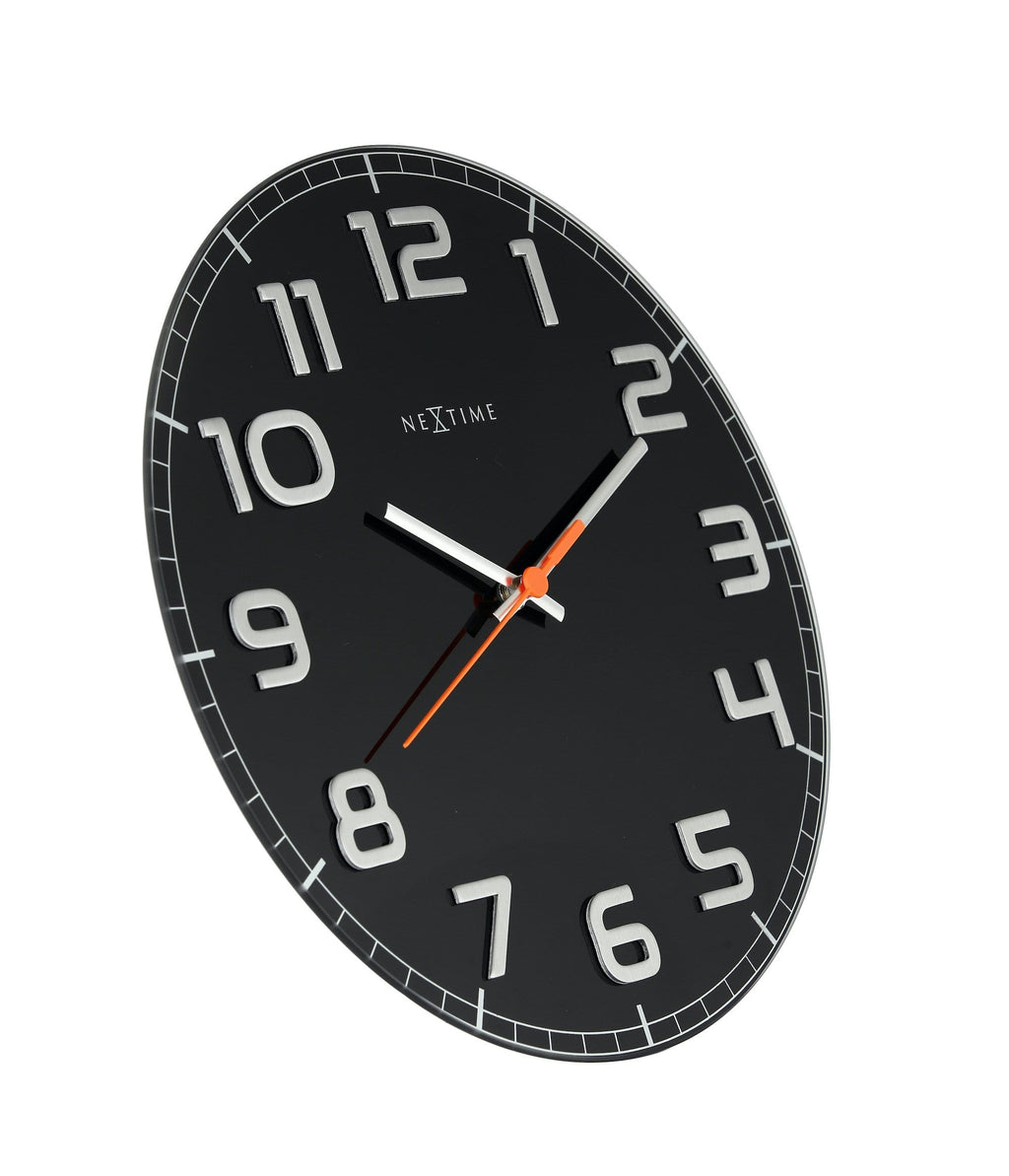 matras Theoretisch spoor NeXtime - Wall clock -30 x 3.5 cm - Glass - Black - 'Classy Round'