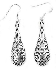 silver filigree drop earrings