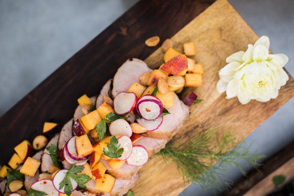 Pork tenderloin and roasted vegetables - The Cheese School catering