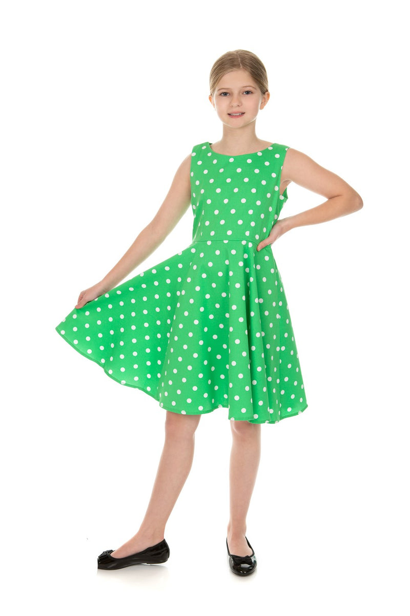 Mantel Muf duurzame grondstof Cindy Polka Dot Kids Dress Green – Madchique.com