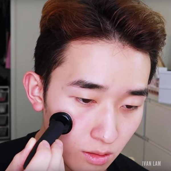 man using the Banisher 2.0 on right cheek