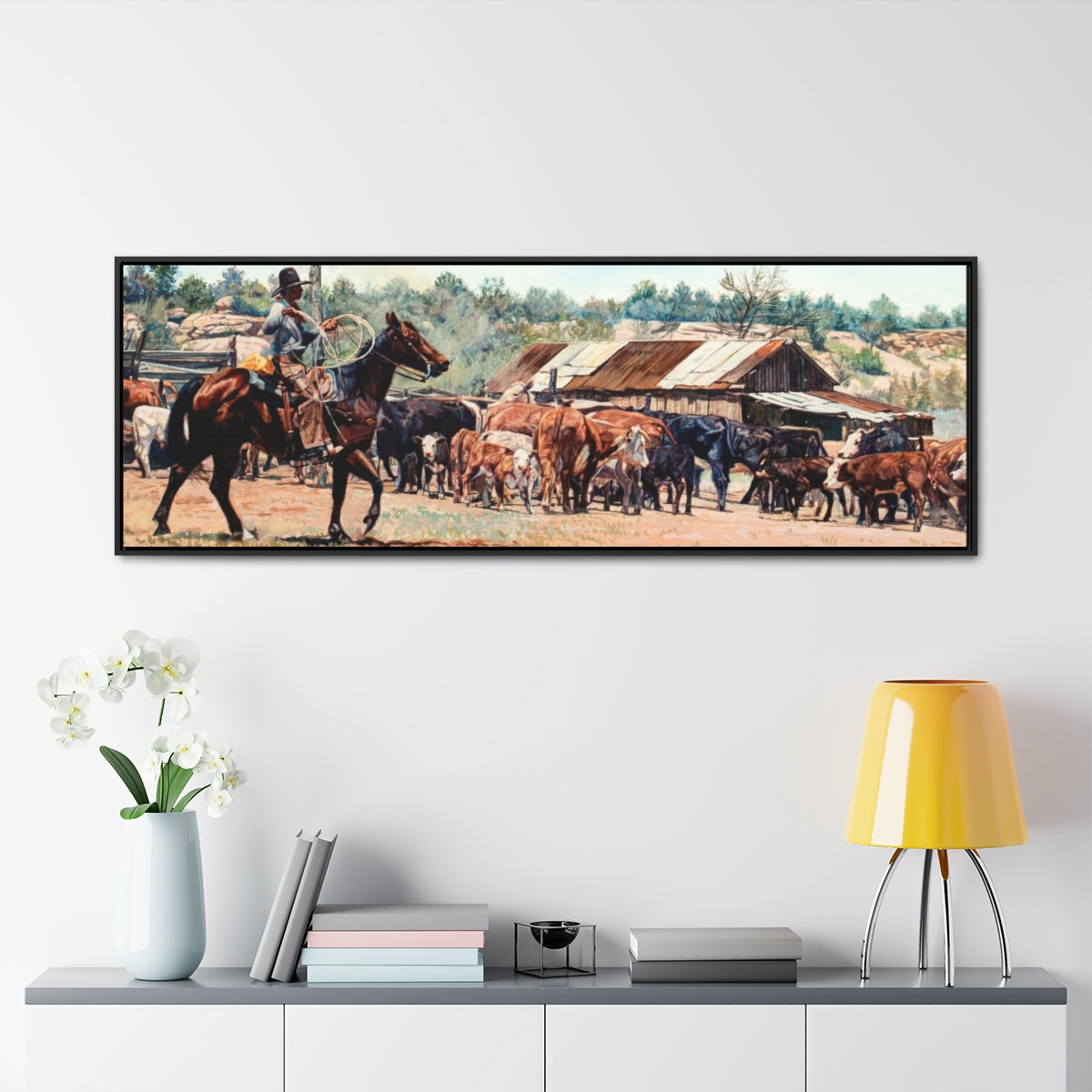 Nice Day at the Stockyard - Framed Canvas Wrap
