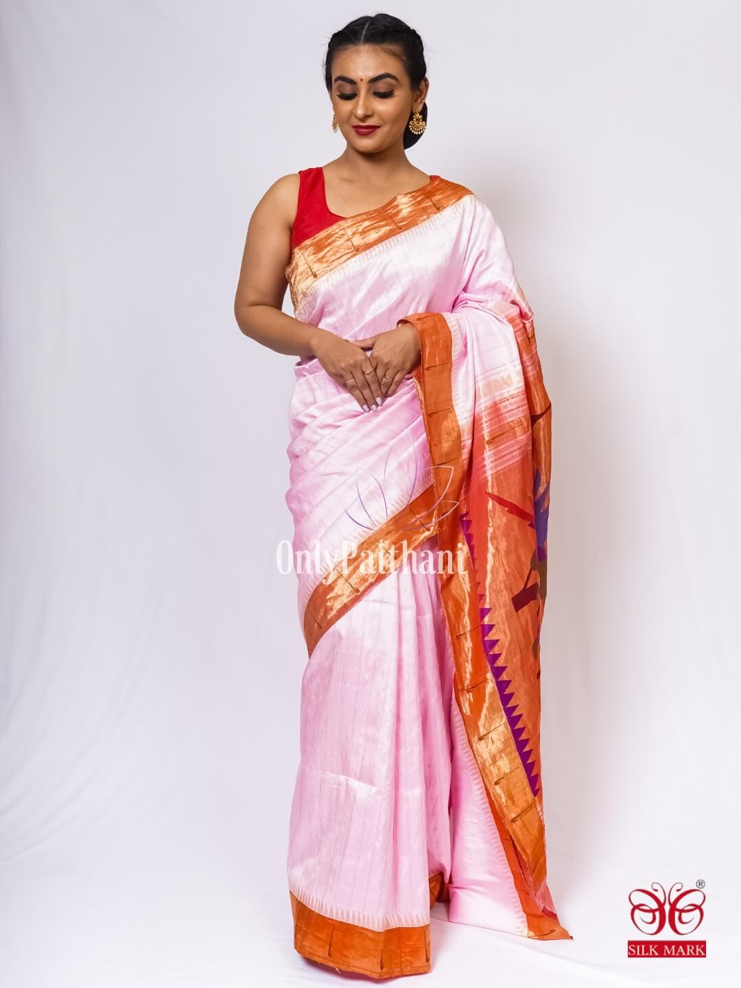 Baby pink silk paithani saree – OnlyPaithani
