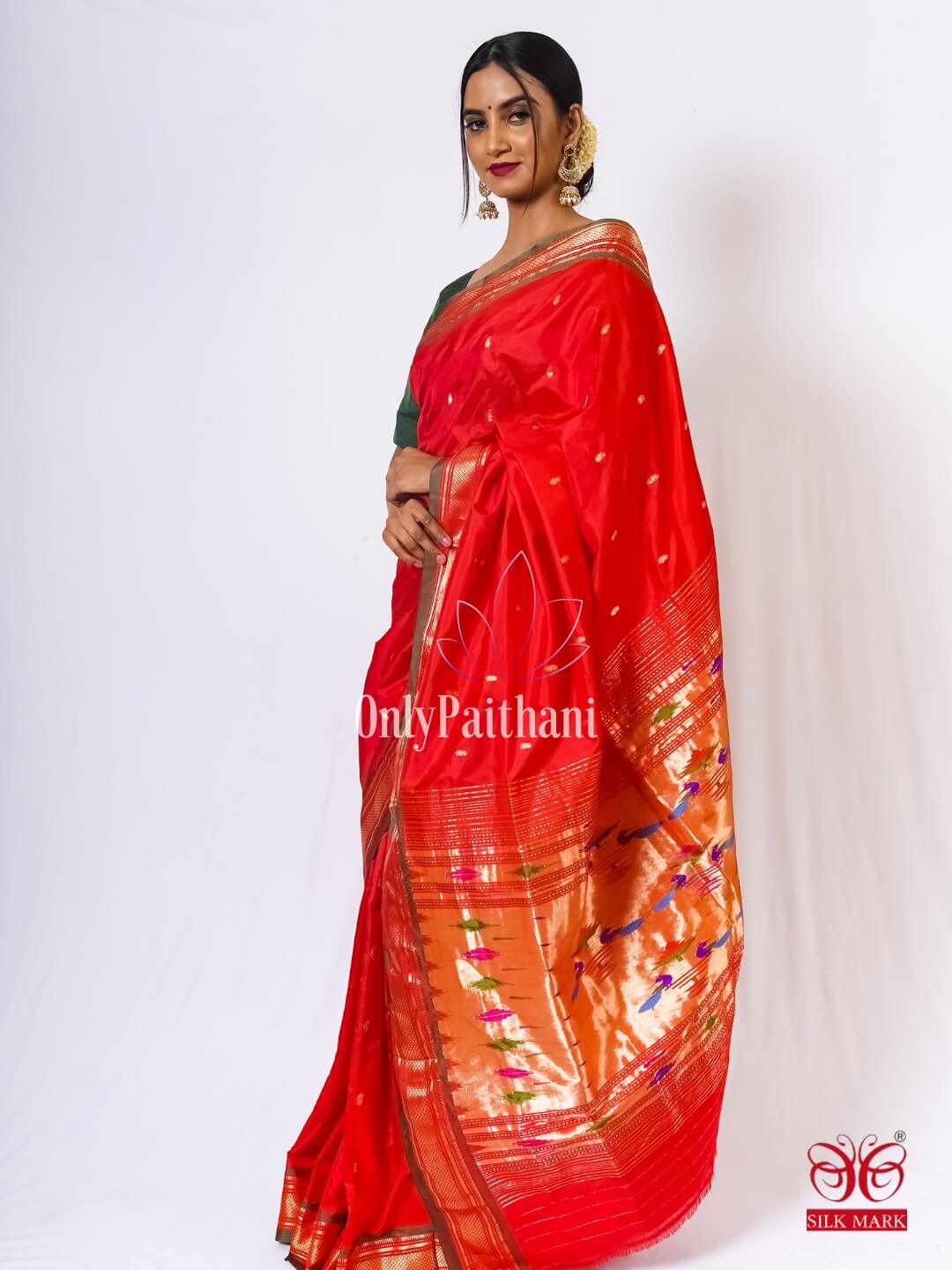 Traditional red paithani silk saree – OnlyPaithani