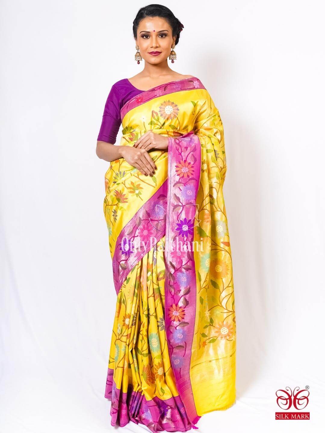 Canary yellow all over pure silk paithani saree – OnlyPaithani